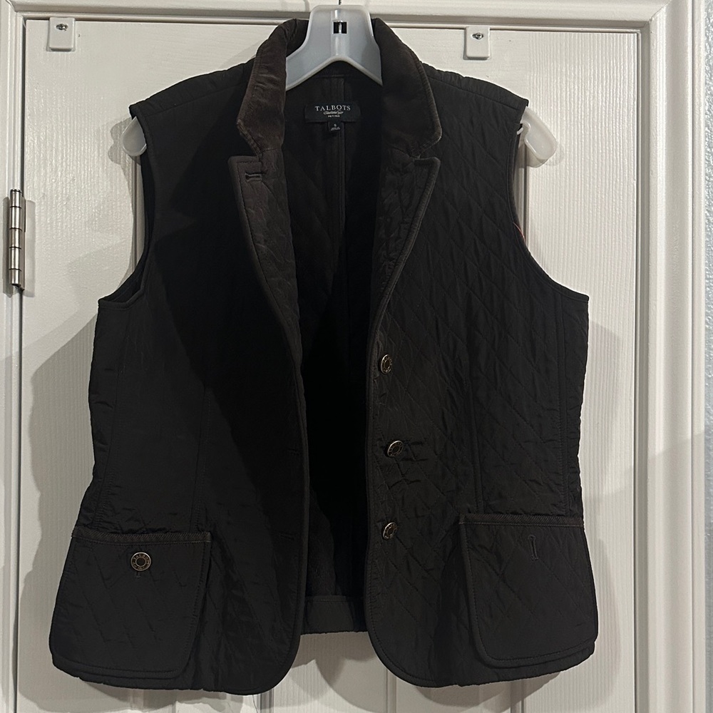 Talbots Brown Quilted Button-Front Vest with Collar